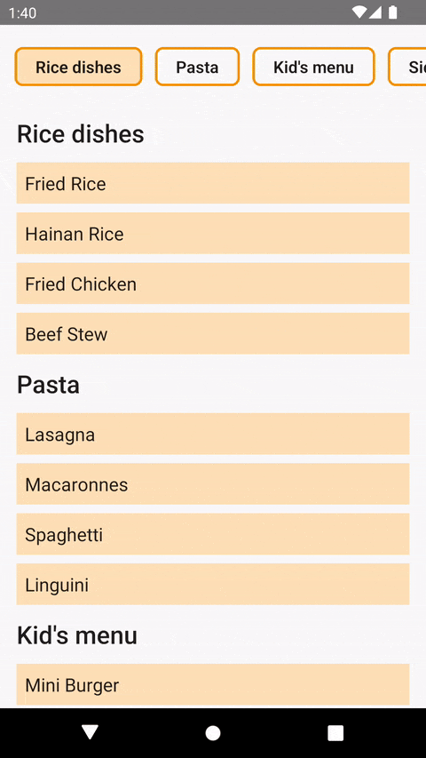 Sectioned Vertical List With Tab
